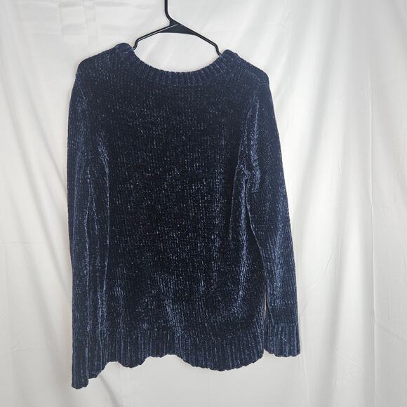Orvis Chenille Pullover Sweatshirt Ladies Sz Medium Navy Blue Cozy Warm Comfy - Picture 2 of 8